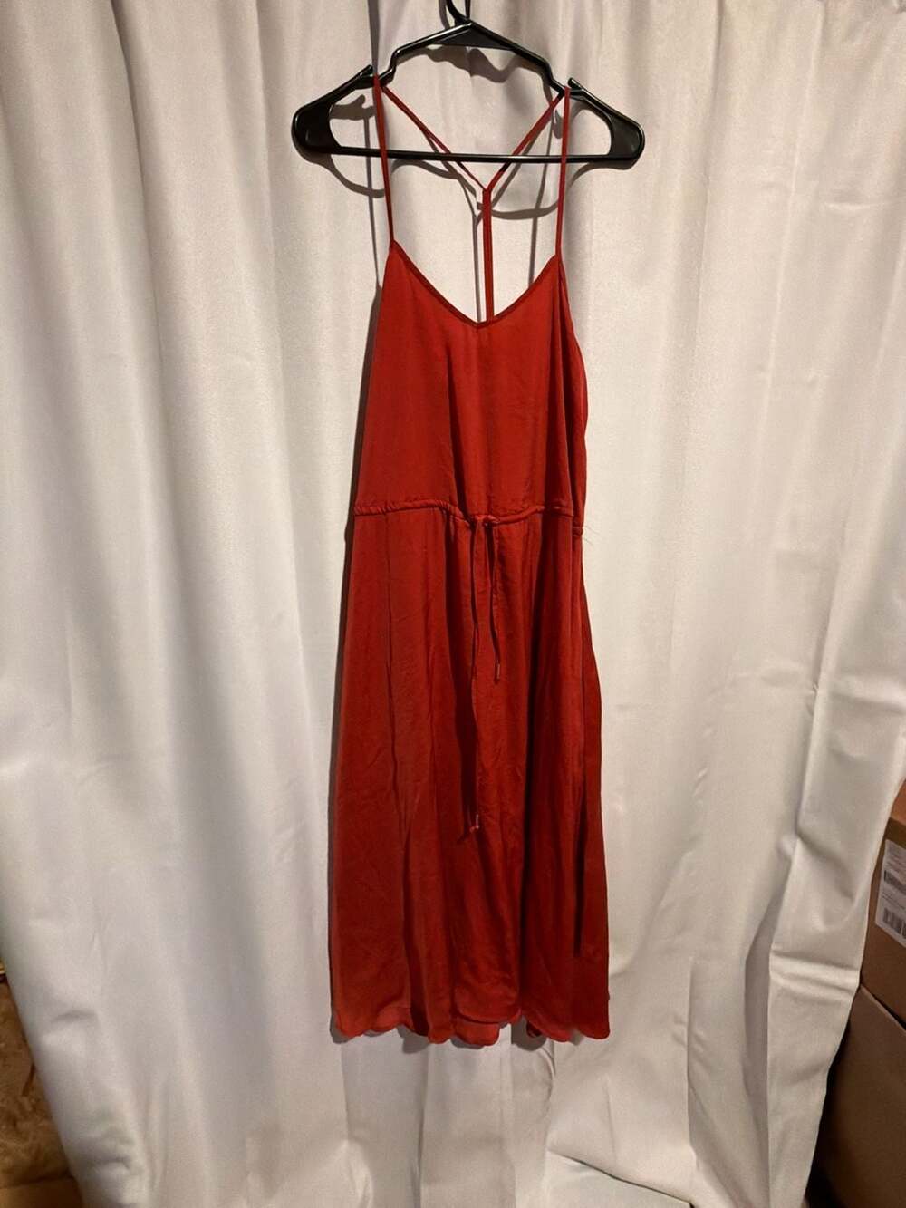 Banana Republic Adjustable Drawstring Waist T-Back Satin Midi Slip Dress Size 0